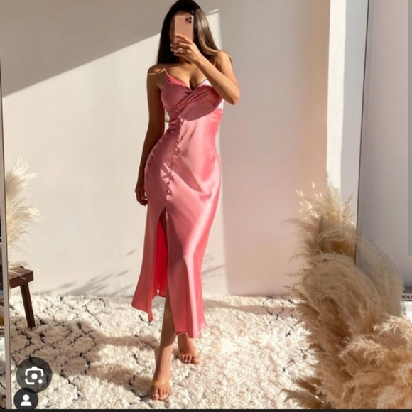 Zara Silky Satin Midi Dress With Button Detail - Picture 1 of 7